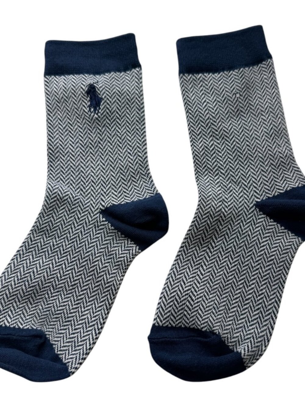 Kids Polo Ralph Lauren Socks - Navy Gray Herringbone Pony Crew Dress Socks 5-6.5